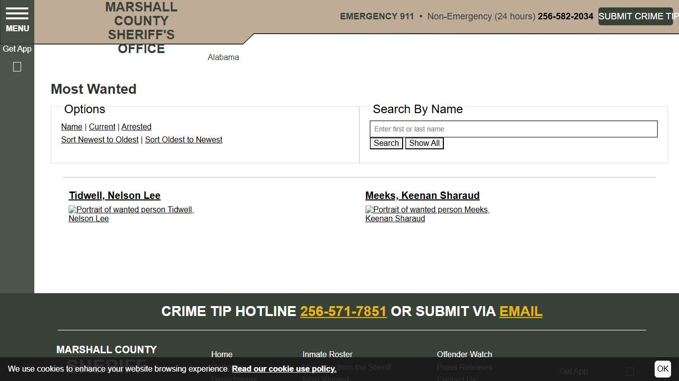 Most Wanted Marshall County Sheriff's Office